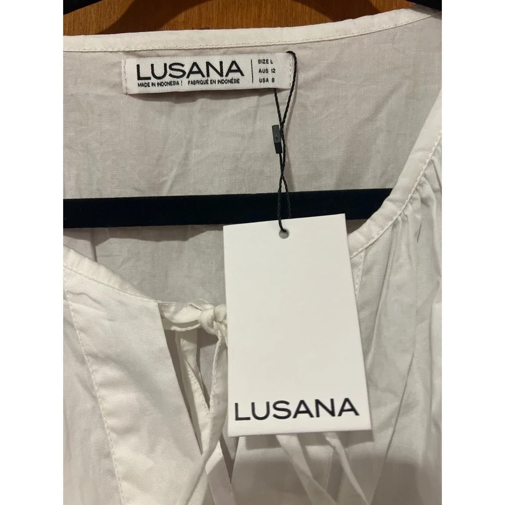 Lusana white cotton Tori maxi dress Large‎ tiered poplin resort vacation - Picture 7 of 9